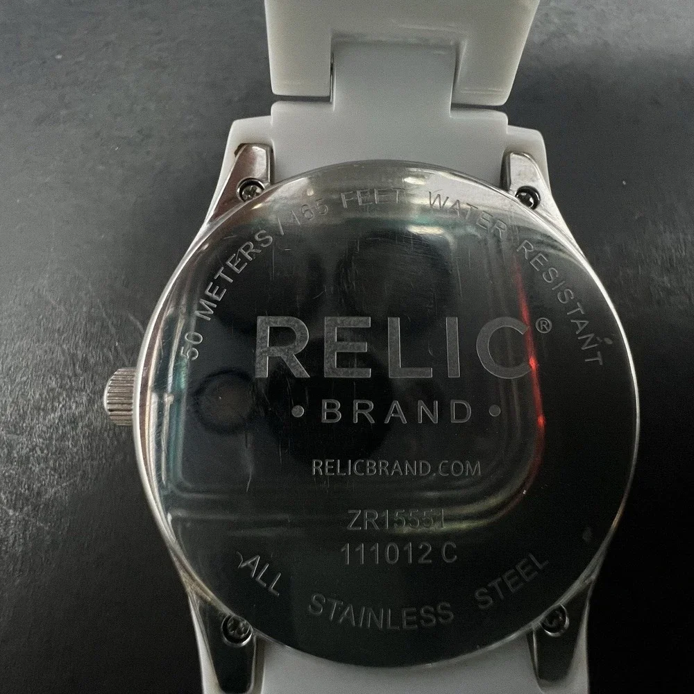 Relic Women's Watch White Band Analog Rhinestone Bezel 165FT Water Resistant